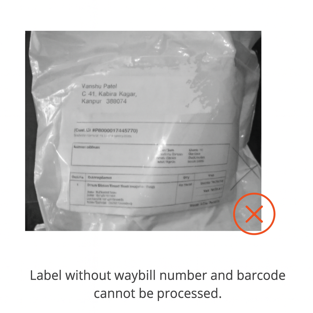 Label without waybill number and barcode
