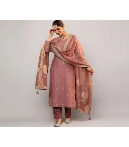Pinkmint Jacquard Silk Straight Kurta with Woven Tassel Dupatta Pinkmint Jacquard Silk Straight Kurta with Woven Tassel Dupatta
