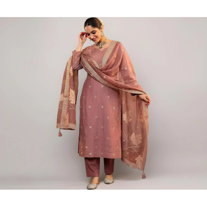 Pinkmint Jacquard Silk Straight Kurta with Woven Tassel Dupatta Pinkmint Maroon jacquard silk kurta set with matching pants and tassel dupatta