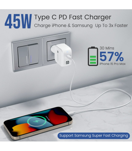 Front view of Adapto 45C GaN PPS Type C PD Fast Charger