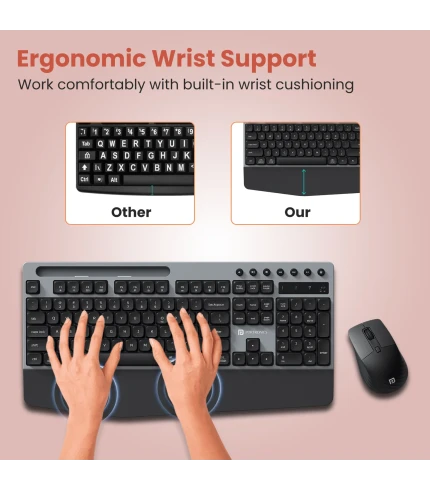 Key10 Combo 2.4 GHz Wireless | Multi-media Hotkeys | Smartphone Holder | Wrist-rest Comfort