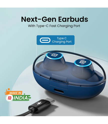 Portronics Harmonics Twins S13 Blue with open charging case