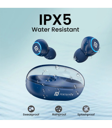 Portronics Harmonics Twins S13 Blue earbuds charging in case