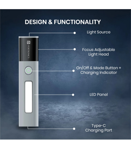 Front view of Portronics Eco Glow 2 (POR 3045) in Grey color