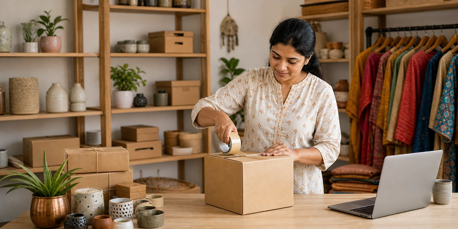 Indian seller preparing a customer order